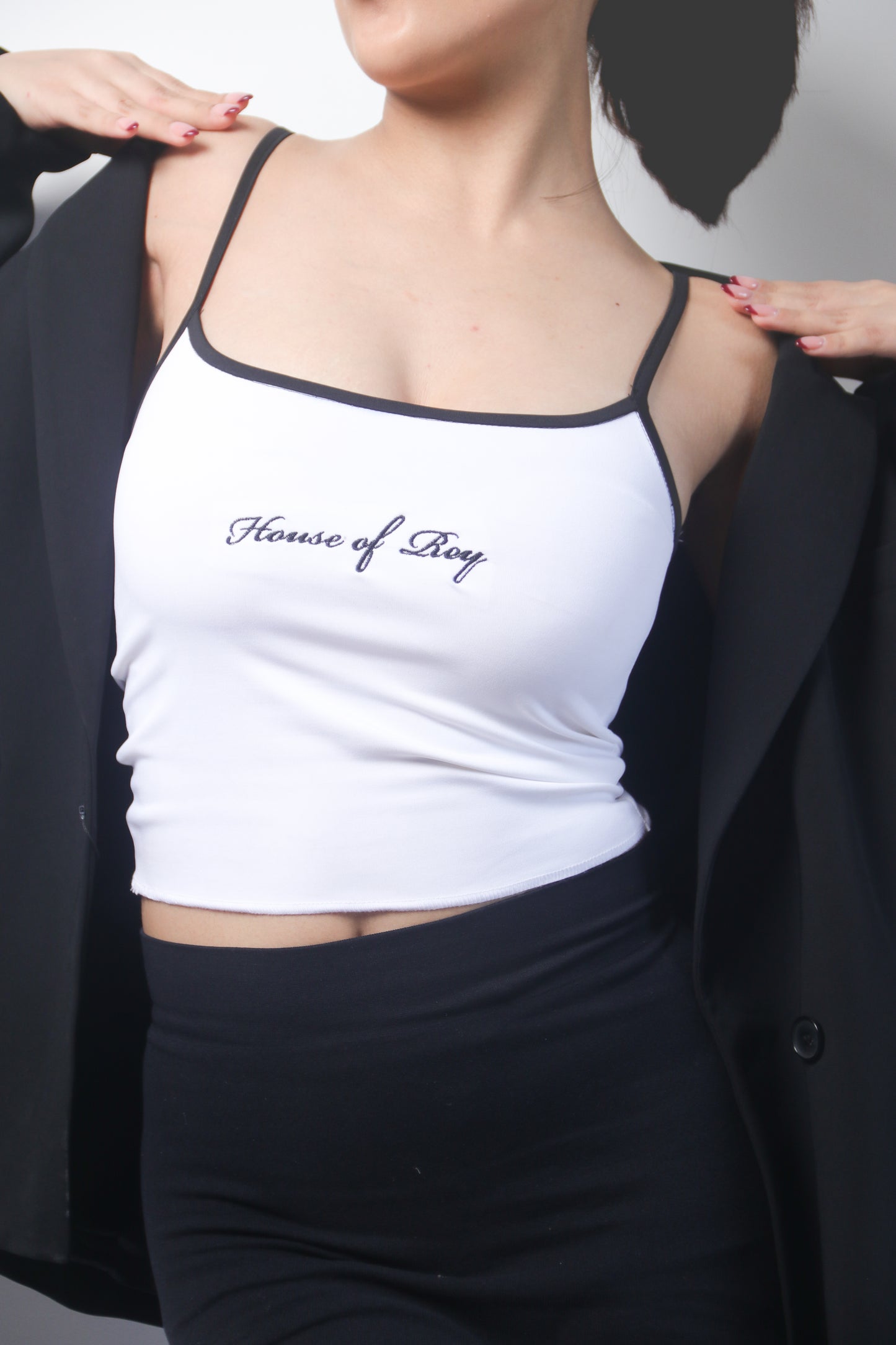 HOUSE OF REY EMBROIDERED SPAGHETTI TOP