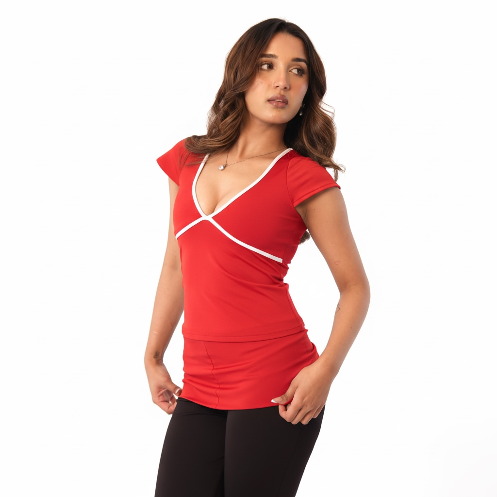 CHERRY PLUNGE NECK TOP