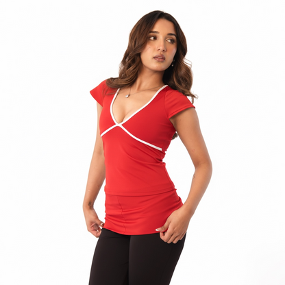 CHERRY PLUNGE NECK TOP