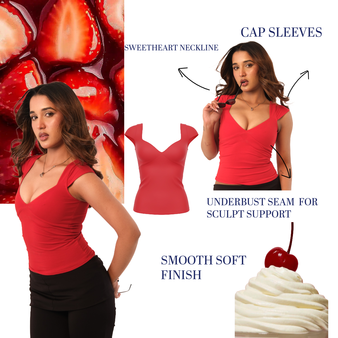 RED SWEETHEART NECK TOP