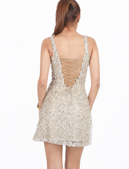 CRYSTAL MINI DRESS/SHARARA TOP