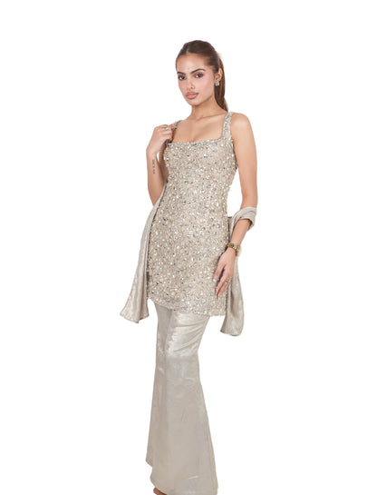 CRYSTAL MINI DRESS/SHARARA TOP